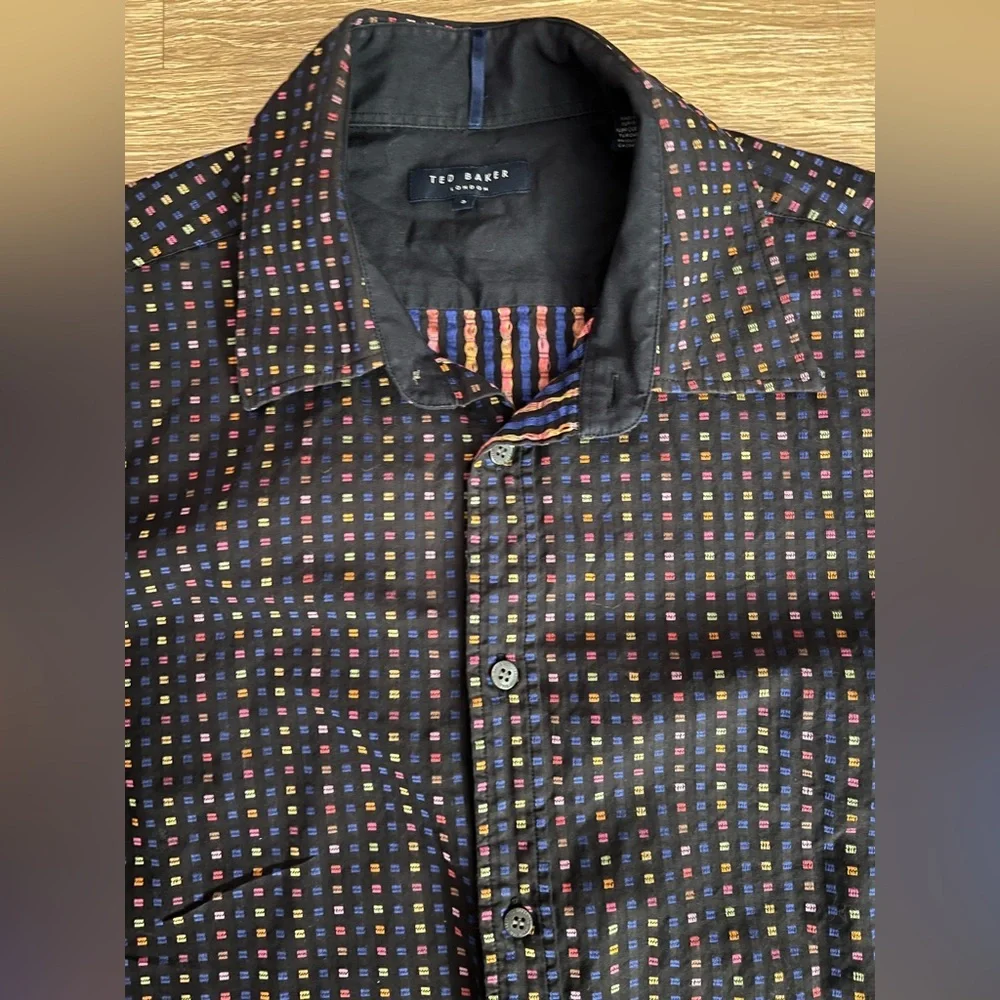 Ted Baker London Black Multicolor Button Down Shirt, size L - Picture 5 of 13